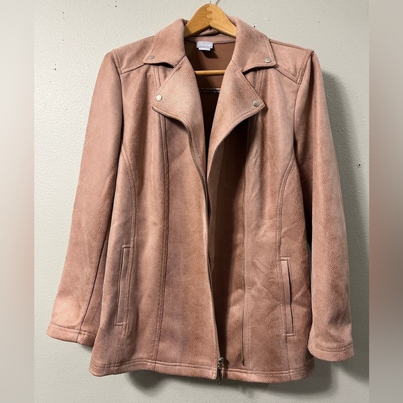 Chicos Faux Suede Moto Jacket sz 2 - Picture 7 of 8